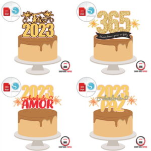 153 - Pack Arquivo Topo de Bolo Ano Novo Feliz 2023 Reveilli