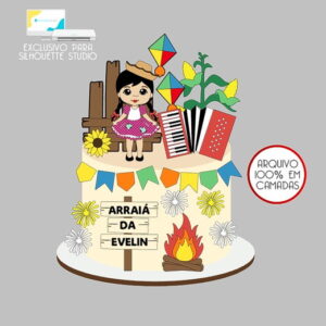 312 - Arquivo Topo de Bolo Junino Arraiá Menina