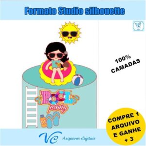 332- Arquivo de Corte Topo do Bolo Pool Party Piscina 4