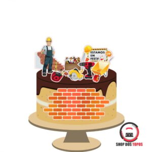 39 - Topo de Bolo Pedreiro Construção + Brindes