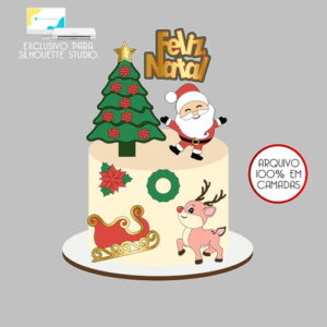 477 - Arquivo Topo de Bolo Natal Papai Noel