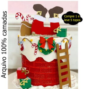 515 - Arquivo de corte topo de bolo papai noel na chaminé