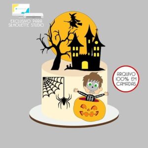 537 - Arquivo Topo de Bolo Halloween Menino Esqueleto