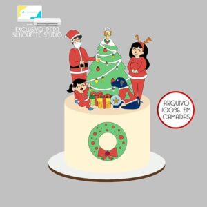 555 - Arquivo Topo de Bolo Natal Família Cachorro
