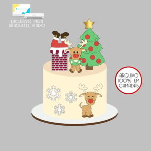 571 - Arquivo Topo de Bolo Natal Papai Noel Chaminé