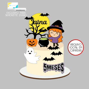 596 - Arquivo Topo de Bolo Halloween Bruxinha