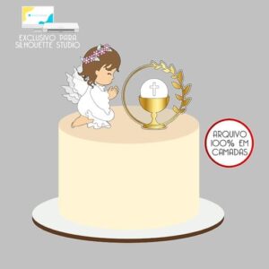 613 - Arquivo Topo de Bolo Batizado Anjinha Menina