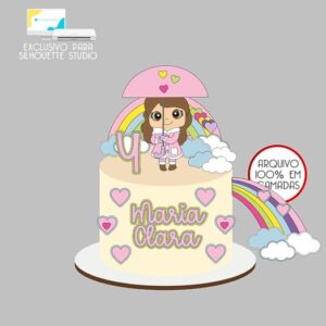 682 - Arquivo Topo de Bolo Chuva de Amor Menina Guarda-chuva