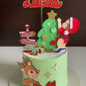 Arquivo Corte Silhouette Topo de Bolo Natal Menino e Rena