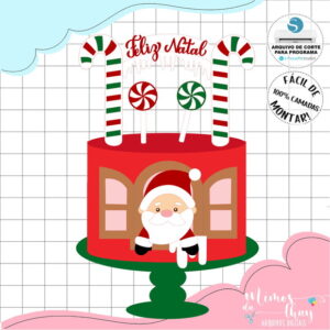 Arquivo Corte: Topo de Bolo Natal Papai Noel na Janela 177