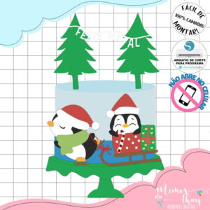 Arquivo Corte: Topo de Bolo Natal Pinguins Fofos 267