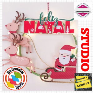 Arquivo Corte Topo de Bolo Natalino Papai Noel Puxando Renas