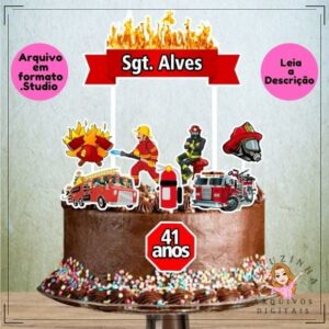 Arquivo de Corte para Silhouette Topo de Bolo Bombeiro