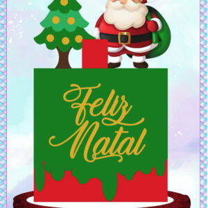 Arquivo de Corte Topo Bolo Feliz Natal - Papai Noel e Árvore
