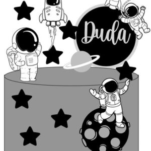 Arquivo de Corte Topo de Bolo Astronauta Preto e Branco