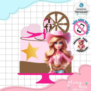 Arquivo de Corte: Topo de Bolo Barbie Boiadeira 029