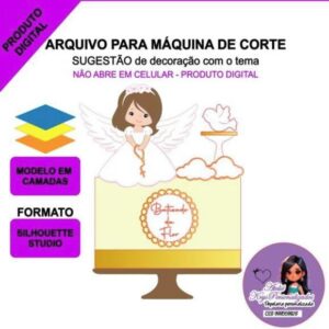 Arquivo de Corte Topo de Bolo Batizado Menina Anjinha