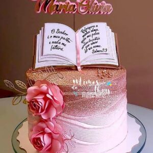 Arquivo de Corte: Topo de Bolo Biblia + Flores 3d 001