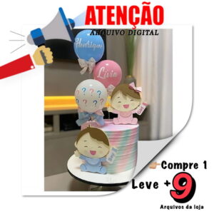 Arquivo de Corte Topo de Bolo - Chá Revelação Bebês