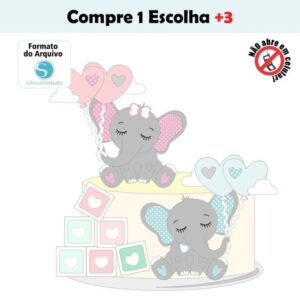 Arquivo de Corte Topo de Bolo Chá Revelação Elefantes #001