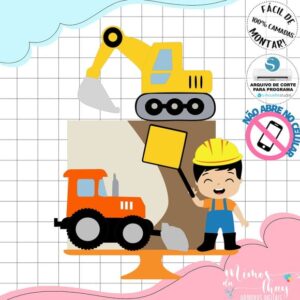 Arquivo de Corte: Topo de Bolo Construção Cute 004