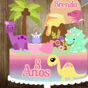 ARQUIVO DE CORTE TOPO DE BOLO Dinossauro girl menina