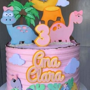 Arquivo de Corte Topo de Bolo - Dinossauro Menina