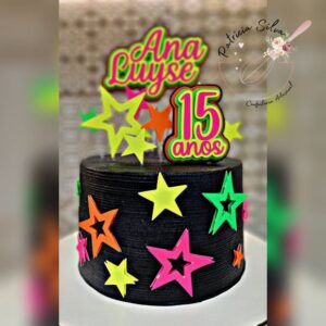 Arquivo De Corte Topo De Bolo Estrelas Neon