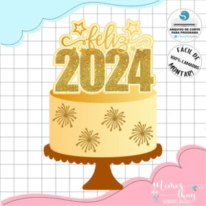 Arquivo de Corte: Topo de Bolo Feliz Ano Novo 2024 048