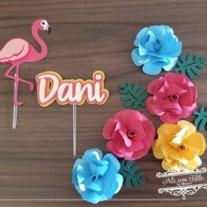 Arquivo de Corte - Topo de Bolo Flamingos