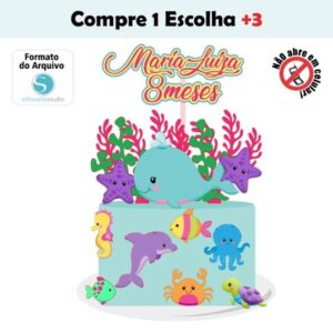 Arquivo de Corte Topo de Bolo Fundo do Mar Cute - *impresso*
