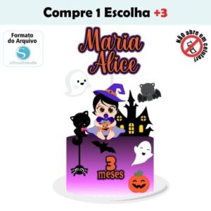 Arquivo de Corte Topo de Bolo Halloween Bruxinha Bebê