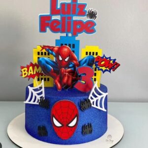 Arquivo de Corte Topo de Bolo Homem Aranha Prédio e Teias