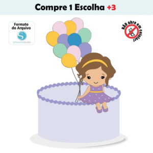 Arquivo de Corte Topo de Bolo Menina Baloes