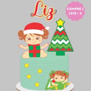Arquivo de Corte Topo de Bolo Menina com Presentes de Natal