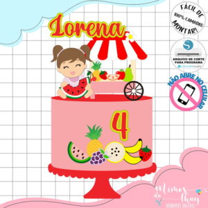 Arquivo de Corte: Topo de Bolo Menina Frutinhas 022