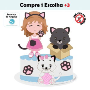 Arquivo de Corte Topo de Bolo Menina Gatinhos