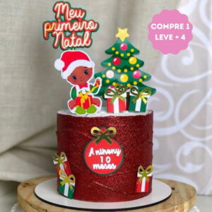 Arquivo de Corte Topo de Bolo Meu Primeiro Natal Bebê Afro
