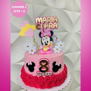 Arquivo de Corte Topo de Bolo Minnie Rosa Baby com Baloes
