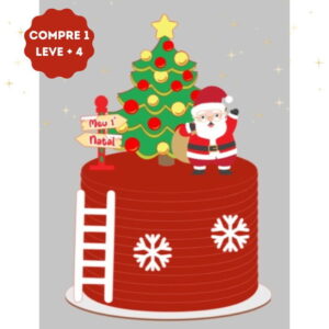 Arquivo de Corte Topo de Bolo Papai Noel Escada e Flocos