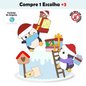 Arquivo de Corte Topo de Bolo Pinguins Natal