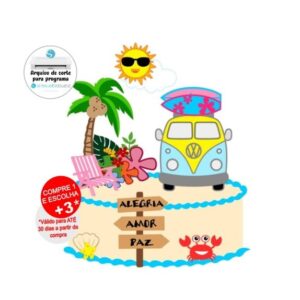 Arquivo de Corte Topo de Bolo Praia - Kombi - Surf