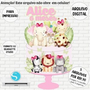 Arquivo de Corte Topo de Bolo Safari Aquarela Menina #808