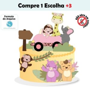 Arquivo de Corte Topo de Bolo Safari Carro Menina