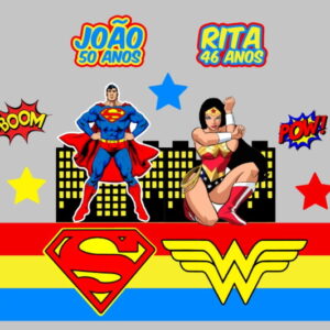 Arquivo de Corte Topo de Bolo Super Homem e Mulher Maravilha