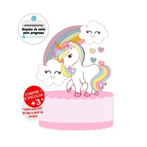 Arquivo de Corte Topo de Bolo Unicornio Arco Iris