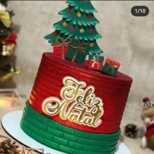 Arquivo de Corte Topos de Bolo Feliz Natal com Árvore 16