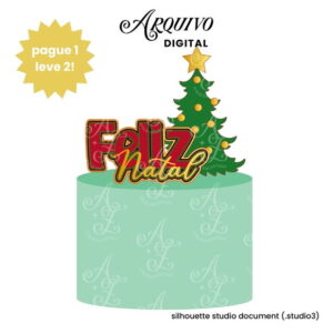 Arquivo Digital de Corte Topo de Bolo Feliz Natal Árvore