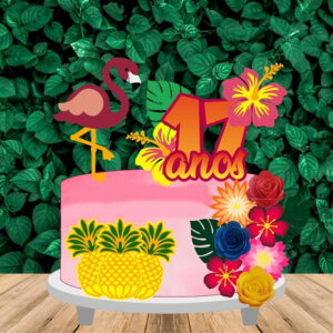 Arquivo digital Topo de bolo Flamingo Floral 4