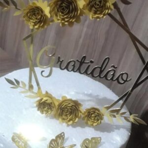 Arquivo Silhouette Topo De Bolo Flores Gratidao Studio